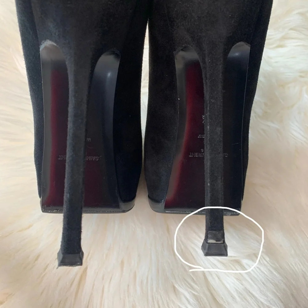 YSL 105 Cap Pump Black Suede/Patent